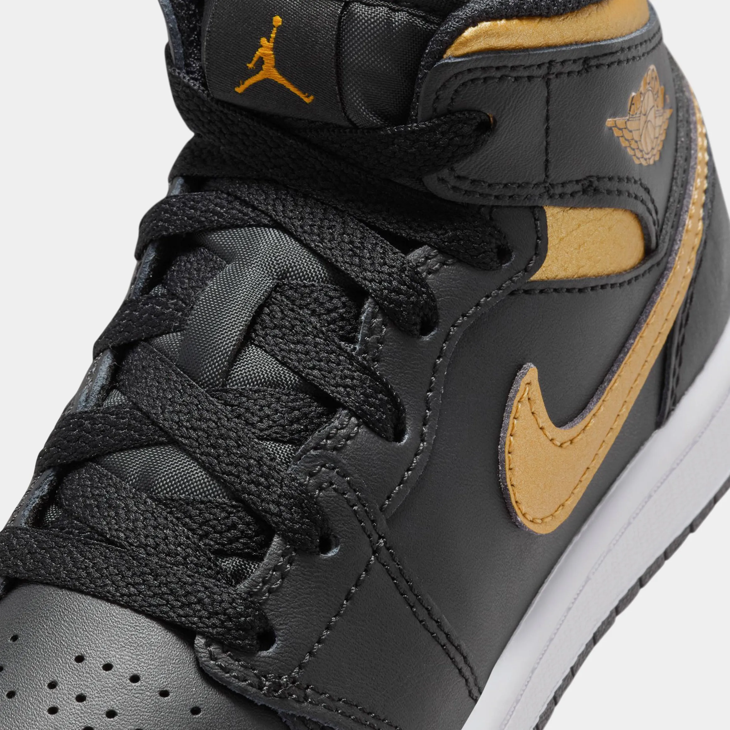 Air Jordan 1 Retro Mid Metallic Gold Preschool Lifestyle Shoes (Black/Metallic Gold/White)