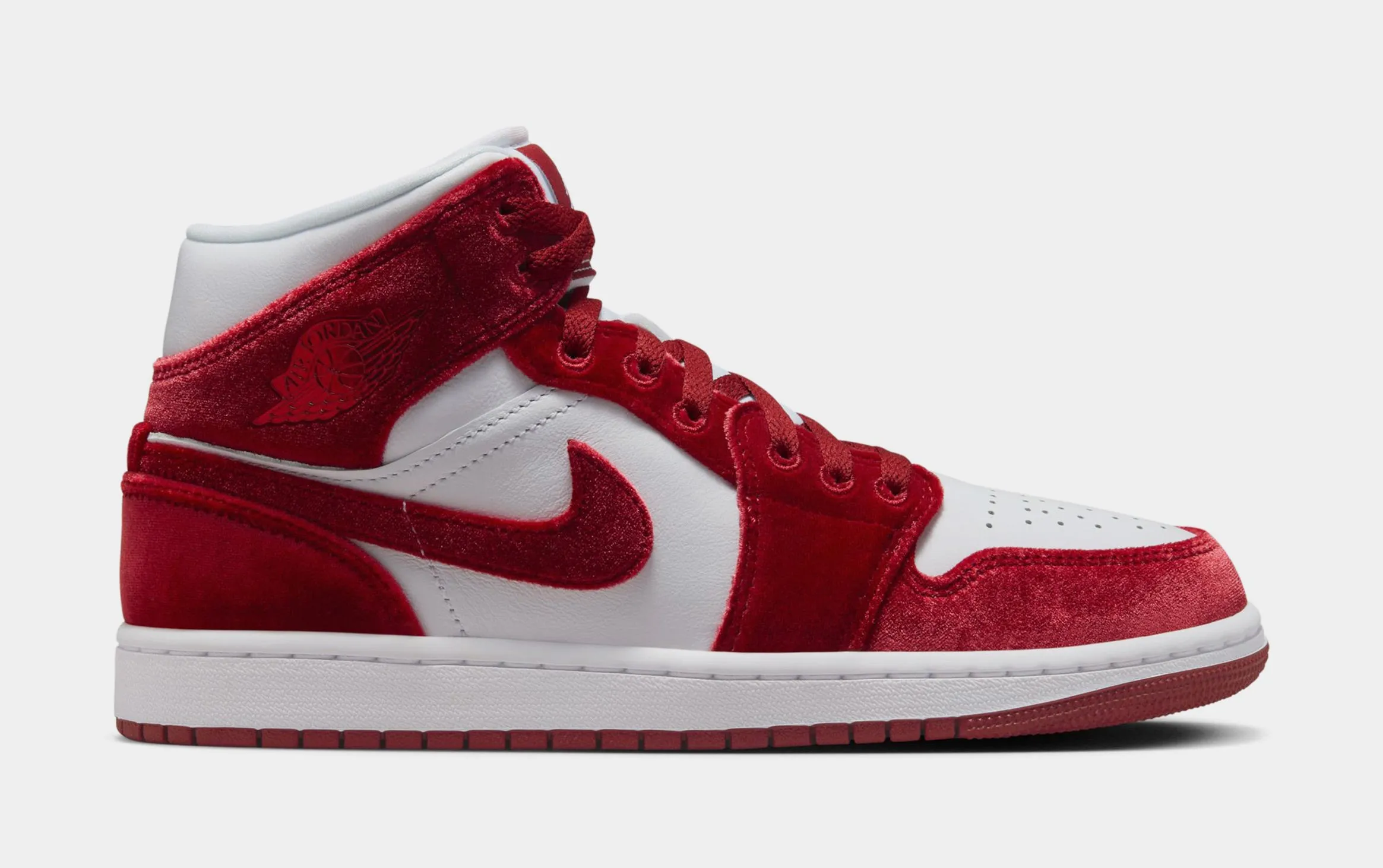 Air Jordan 1 Retro Mid Red Velvet Womens Lifestyle Shoes (White/Black/White/Team Red)