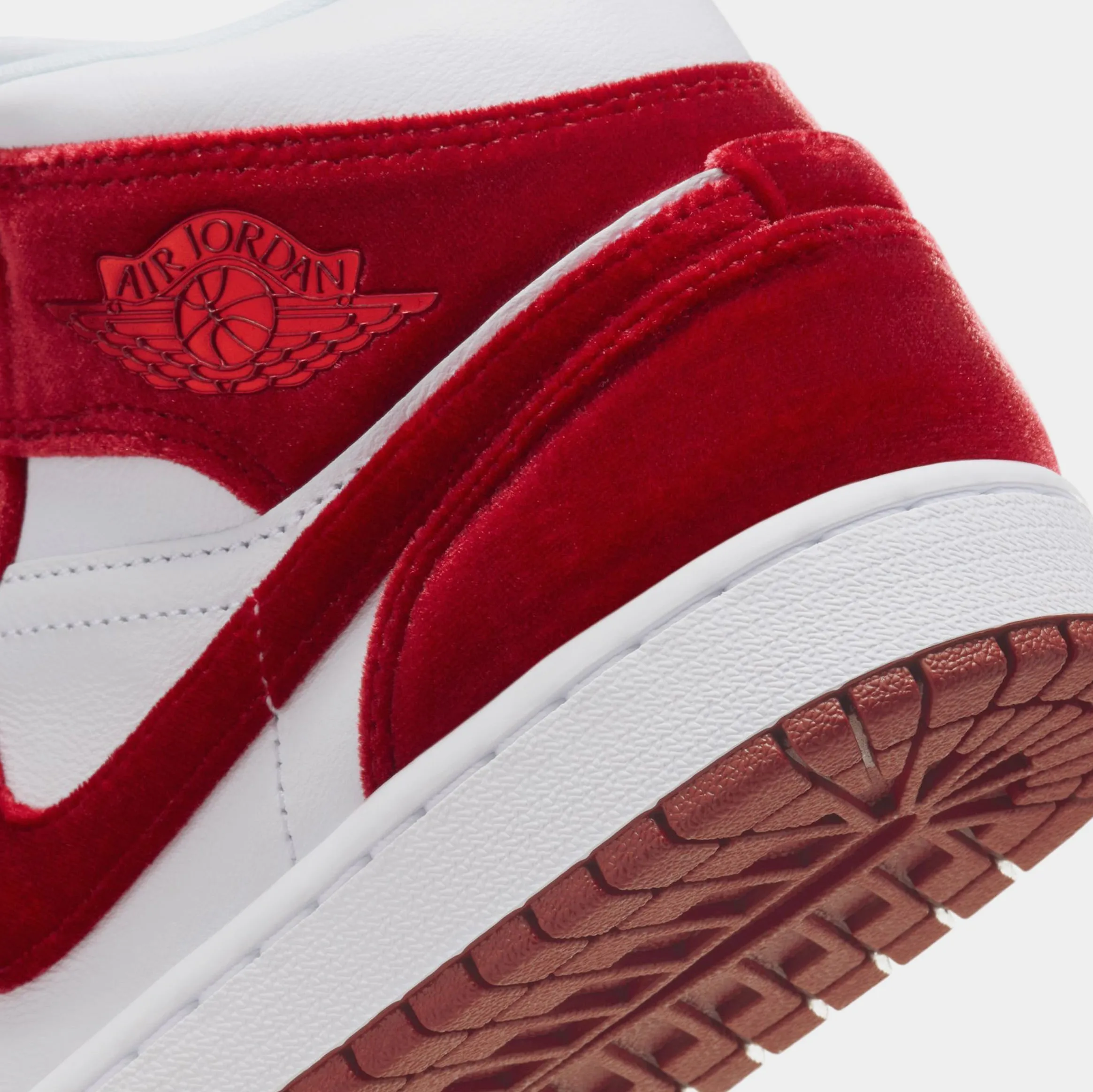 Air Jordan 1 Retro Mid Red Velvet Womens Lifestyle Shoes (White/Black/White/Team Red)