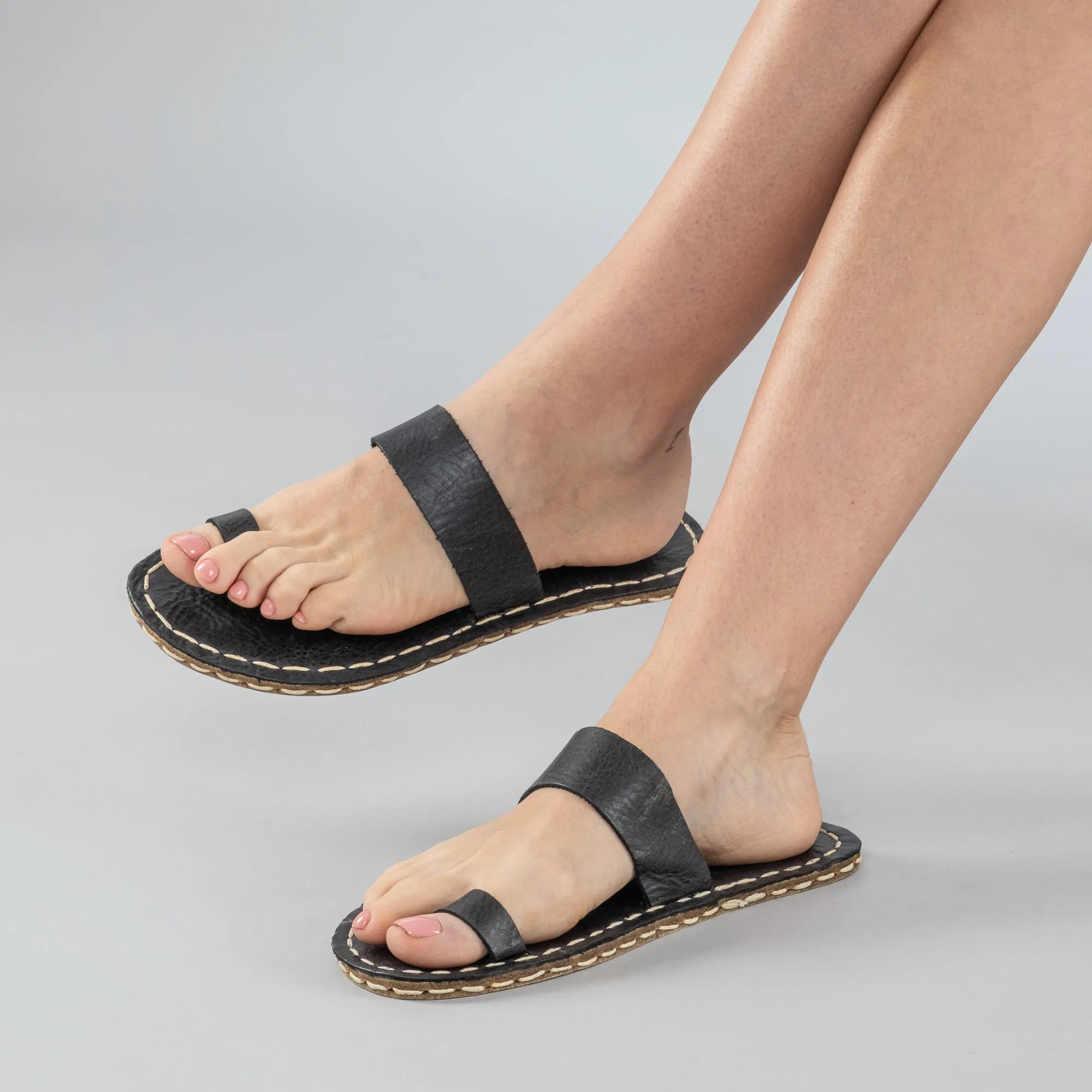 Black Barefoot Thong Sandals