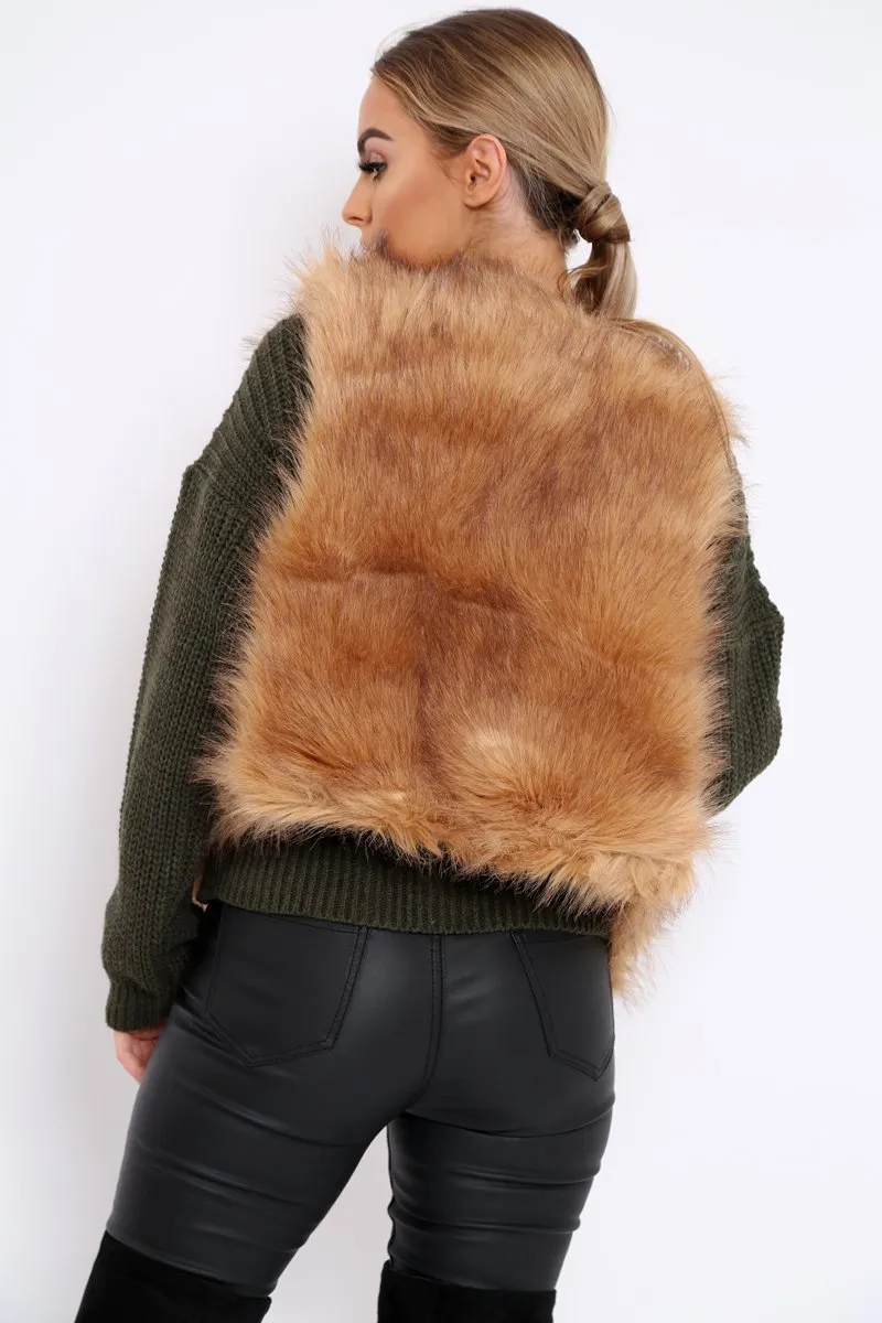 Camel Faux Fur Cropped Gilet - Nadia