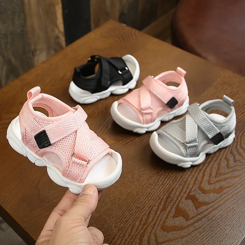 Kids Solid Color Velcro Style Baby  Canvas Sandals Newborn Beach Shoes