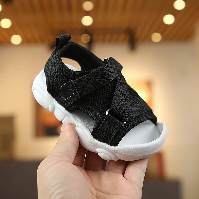 Kids Solid Color Velcro Style Baby  Canvas Sandals Newborn Beach Shoes