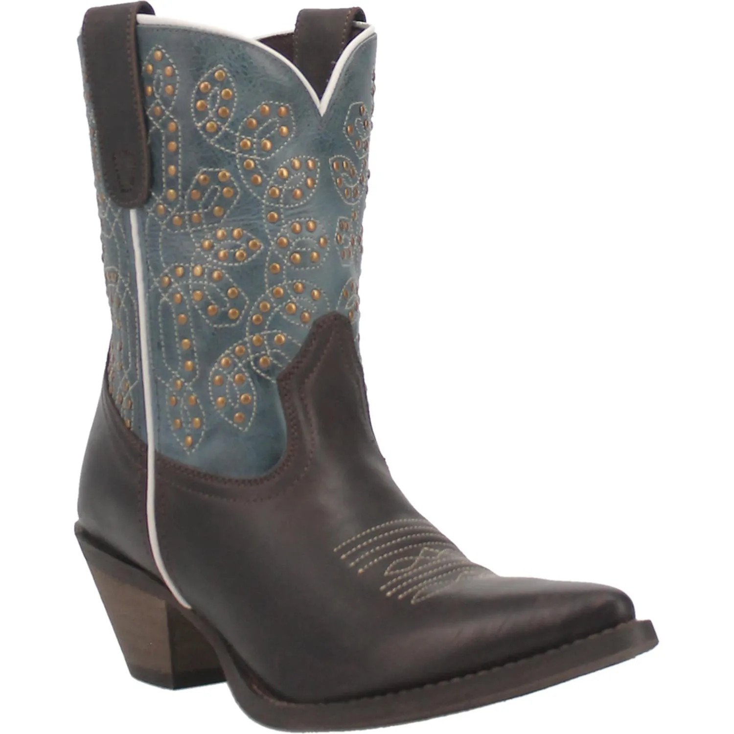 Laredo Randee Chocolate/Turquoise 8" Western Snip Toe Boots for Women