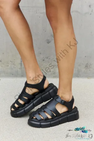 Platform Cage Strap Sandal in Black