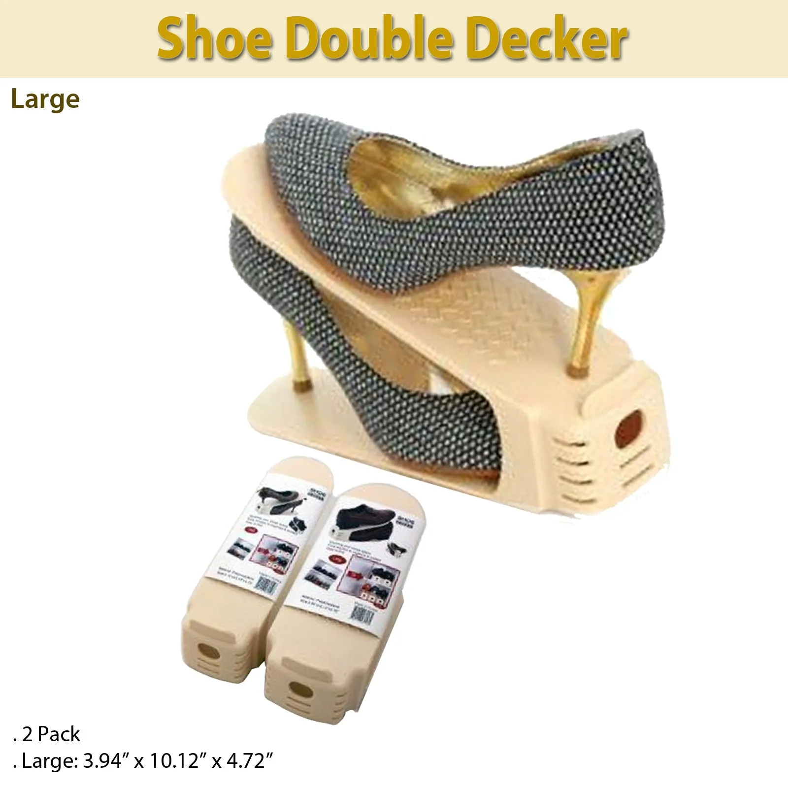 Shoe Double Decker - Efficient Space-Saving Organizer-  Large - 2 Pack