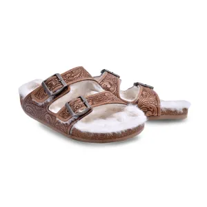 Trail Winder Hand-tooled Fur Comfort Leather Sandals