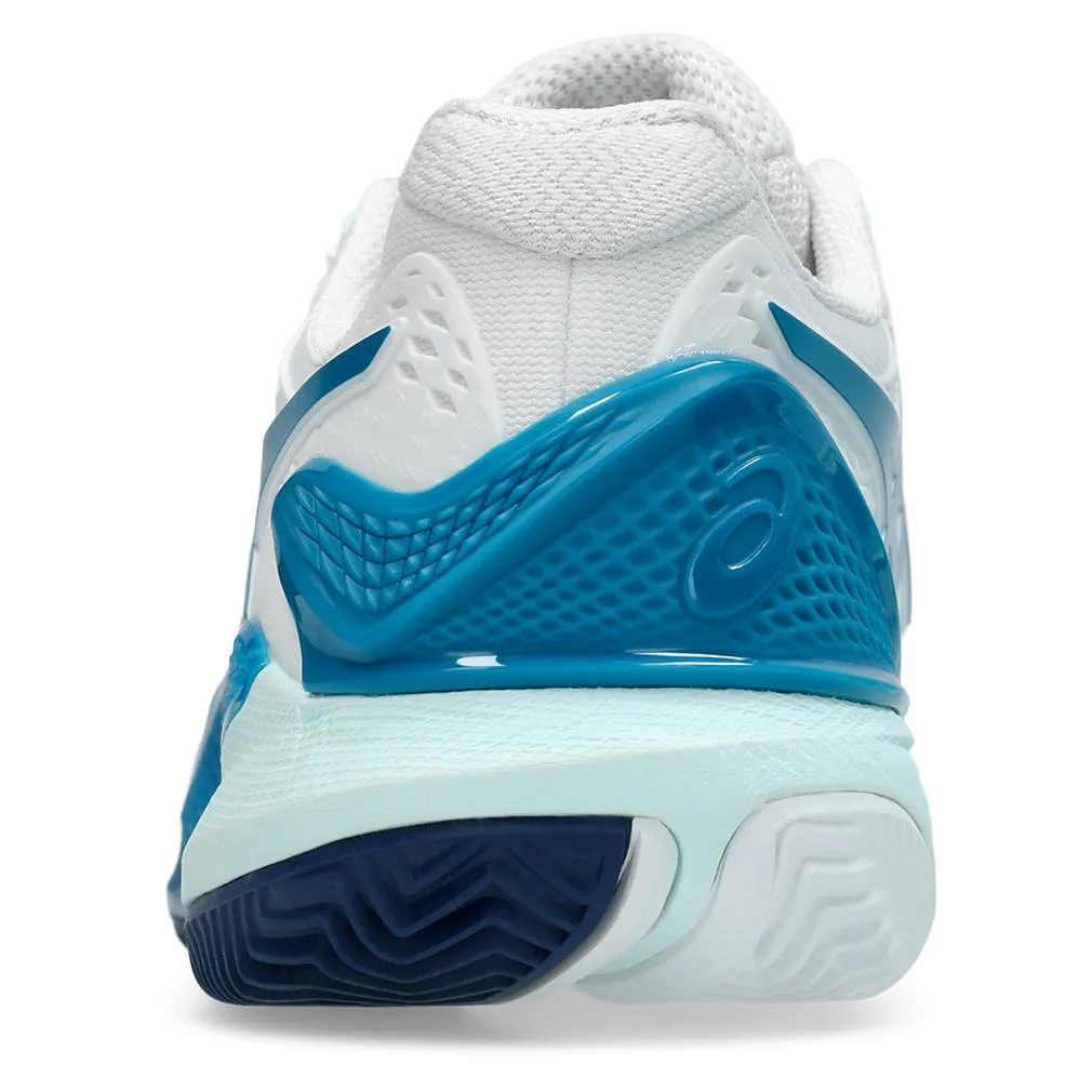 Womens Gel-Resolution 9 Clay Tennis Shoes White and Teal Blue