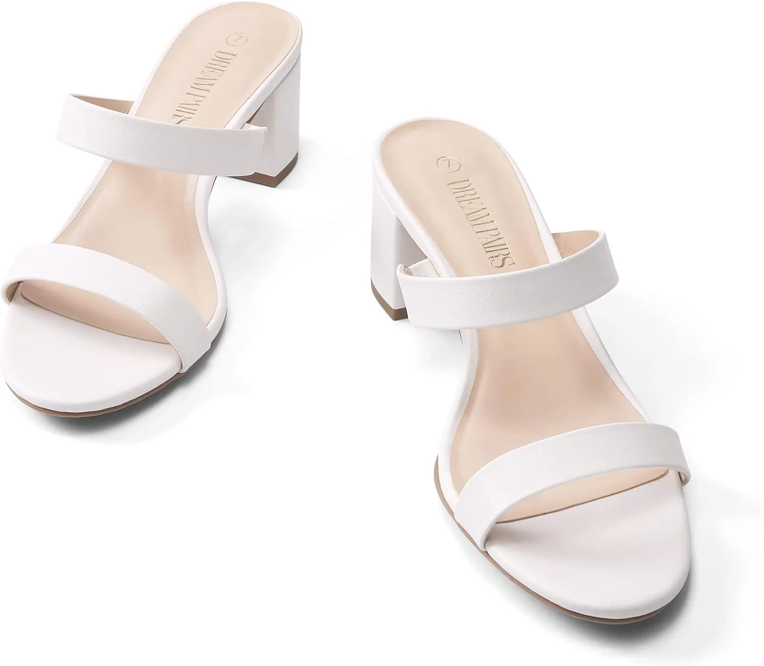 Women's White Two Strap Low Block Chunky Heel Sandals - Size 9.5